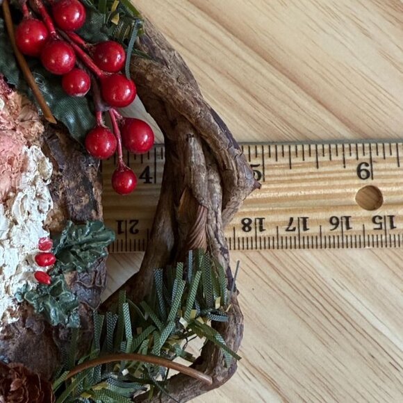 Santa-Themed Rustic Wreath Ornament With Pinecones & Faux Berries Grapevine - Picture 8 of 9
